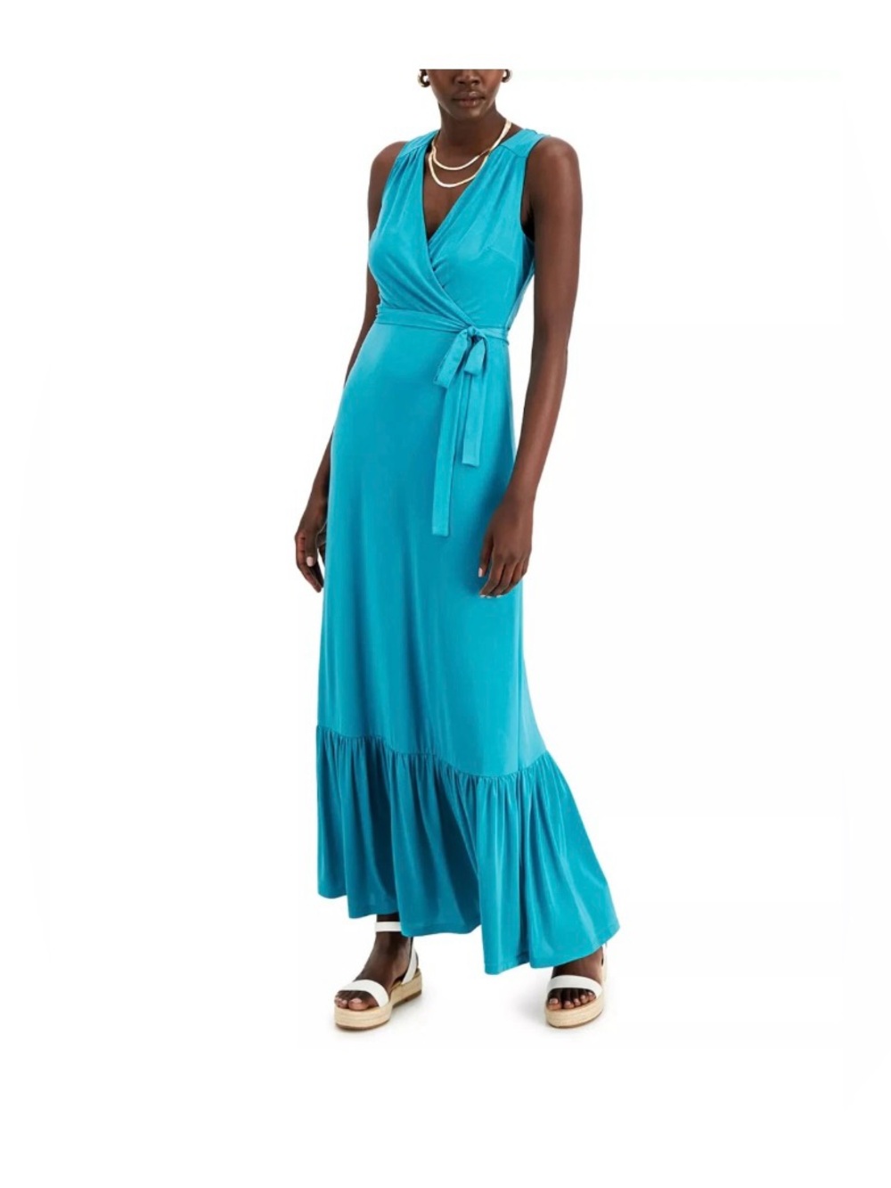 INC International Concepts Blue Sleeveless Faux Wrap Maxi Dress S NWT